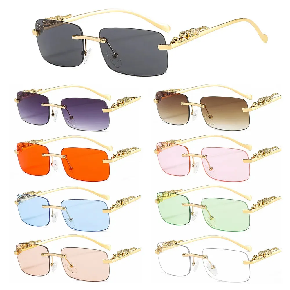 Fashion Retro Rimless Rectangle Sunglasses Cheetah Decoration Eyewear Ocean Lens Sun Glasses Women Men Sun Glasses Shades UV400