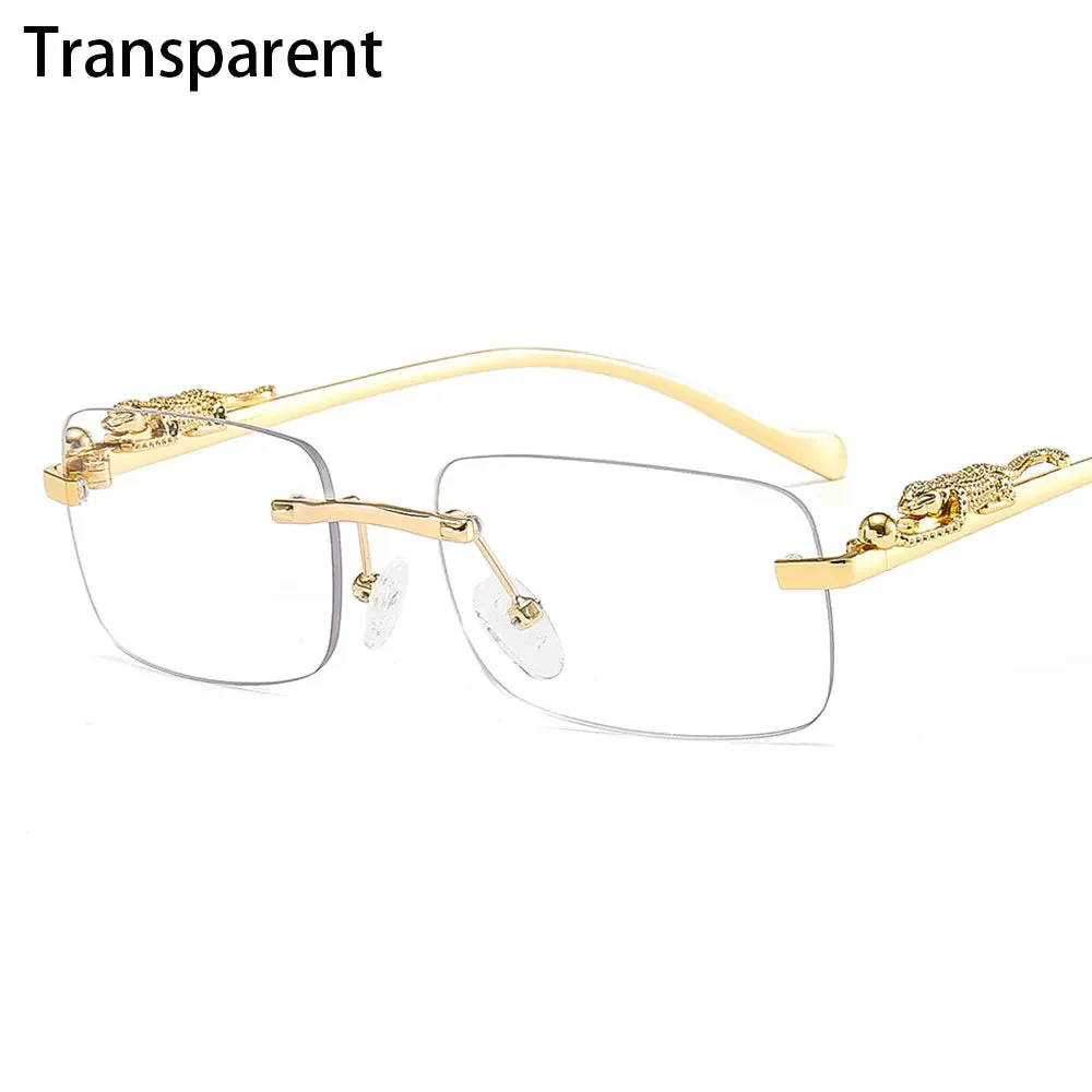 Fashion Retro Rimless Rectangle Sunglasses Cheetah Decoration Eyewear Ocean Lens Sun Glasses Women Men Sun Glasses Shades UV400