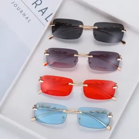 Fashion Retro Rimless Rectangle Sunglasses Cheetah Decoration Eyewear Ocean Lens Sun Glasses Women Men Sun Glasses Shades UV400