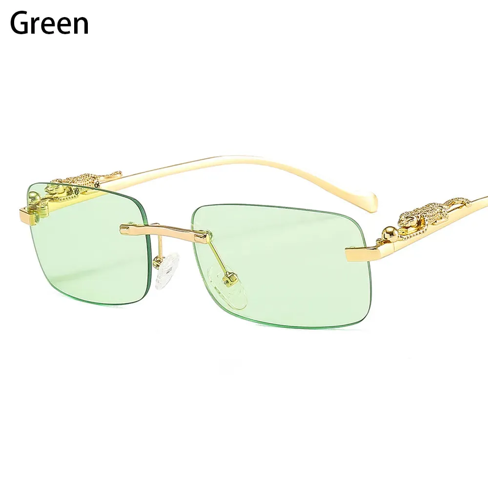 Fashion Retro Rimless Rectangle Sunglasses Cheetah Decoration Eyewear Ocean Lens Sun Glasses Women Men Sun Glasses Shades UV400