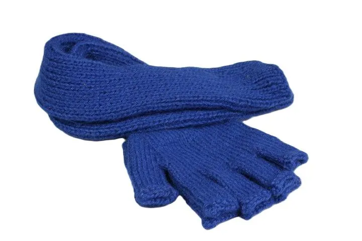 Hand knitted Alpaca Long Fingerless Gloves - cobalt