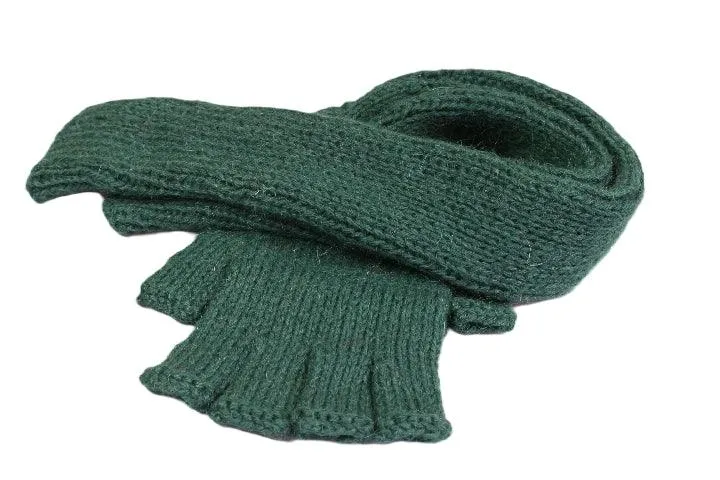 Hand Knitted Alpaca Long Fingerless Gloves - emerald