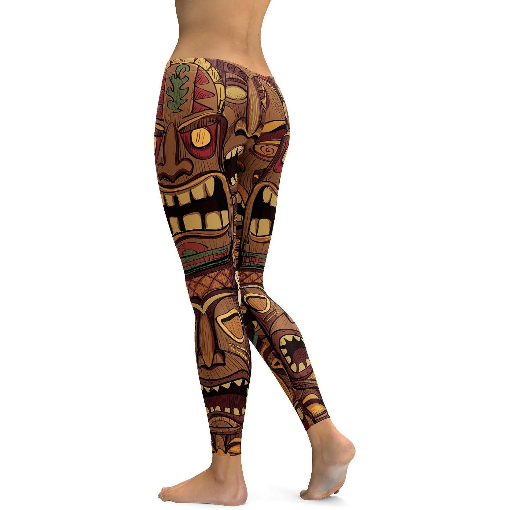 Hawaiian Tiki Masks Leggings