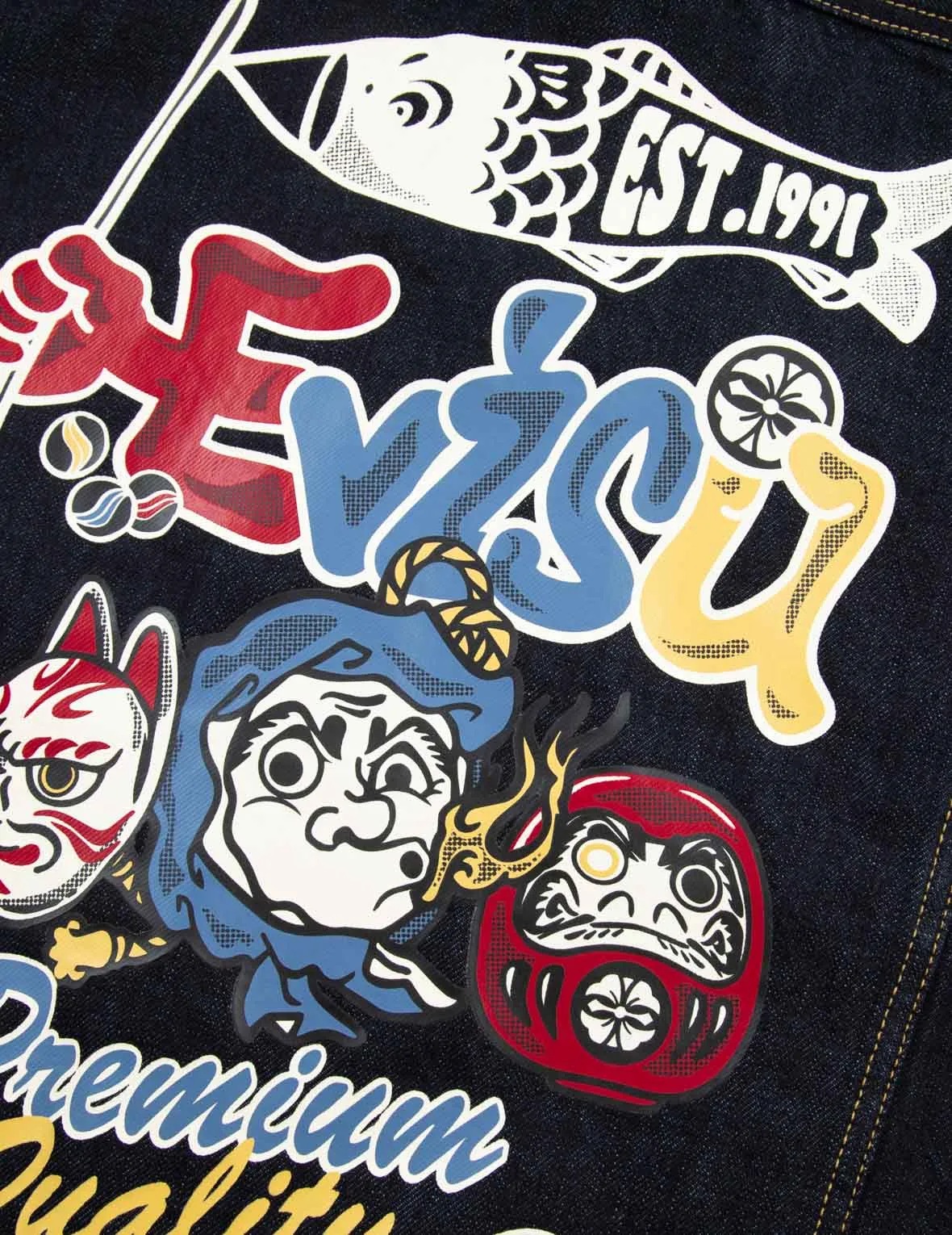 Hyottoko Festival Graphic Print Regular Fit Denim Shirt Jacket