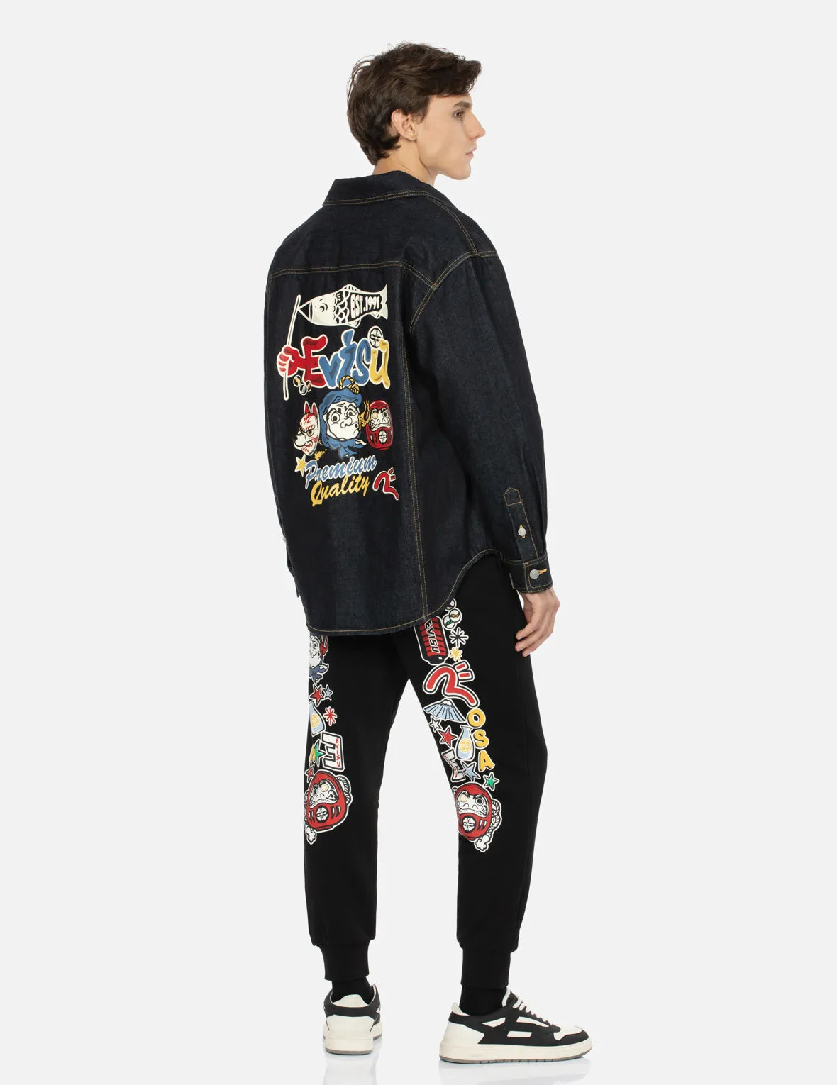 Hyottoko Festival Graphic Print Regular Fit Denim Shirt Jacket