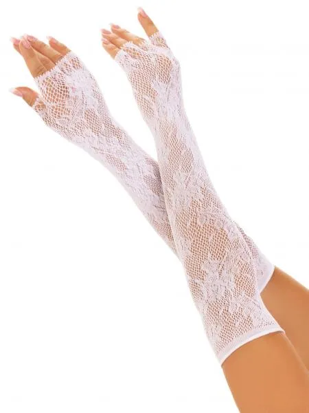 Lace Opera Length Fingerless Gloves - White - One Size