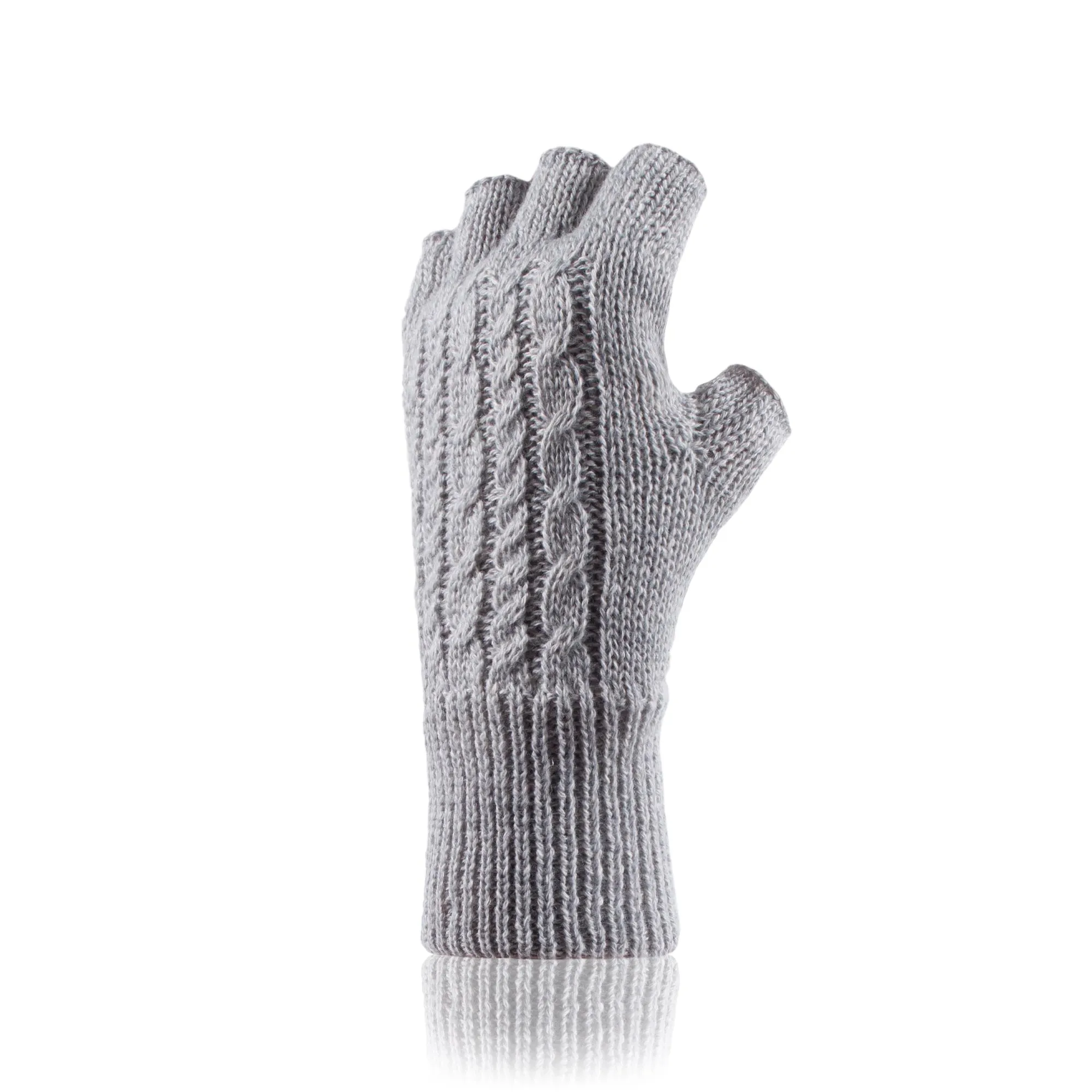 Ladies Ayla Cable Fingerless Gloves - Light Grey