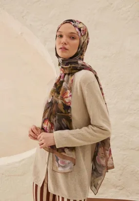 Lavinia Patterned Rami Scarf Brown