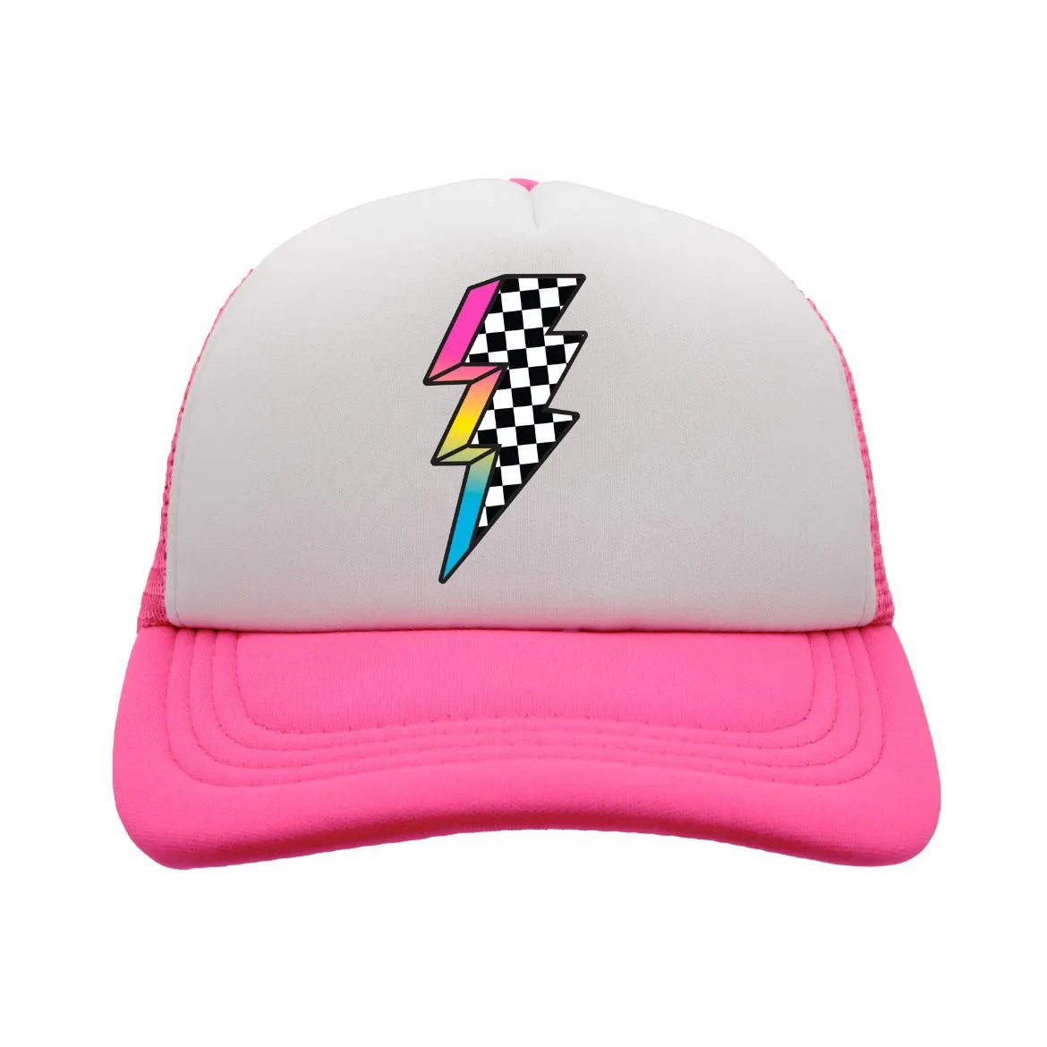 Lightning Bolt on Neon Pink Youth Trucker Cap 90s Throw Back