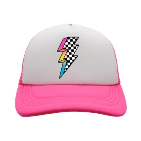 Lightning Bolt on Neon Pink Youth Trucker Cap 90s Throw Back