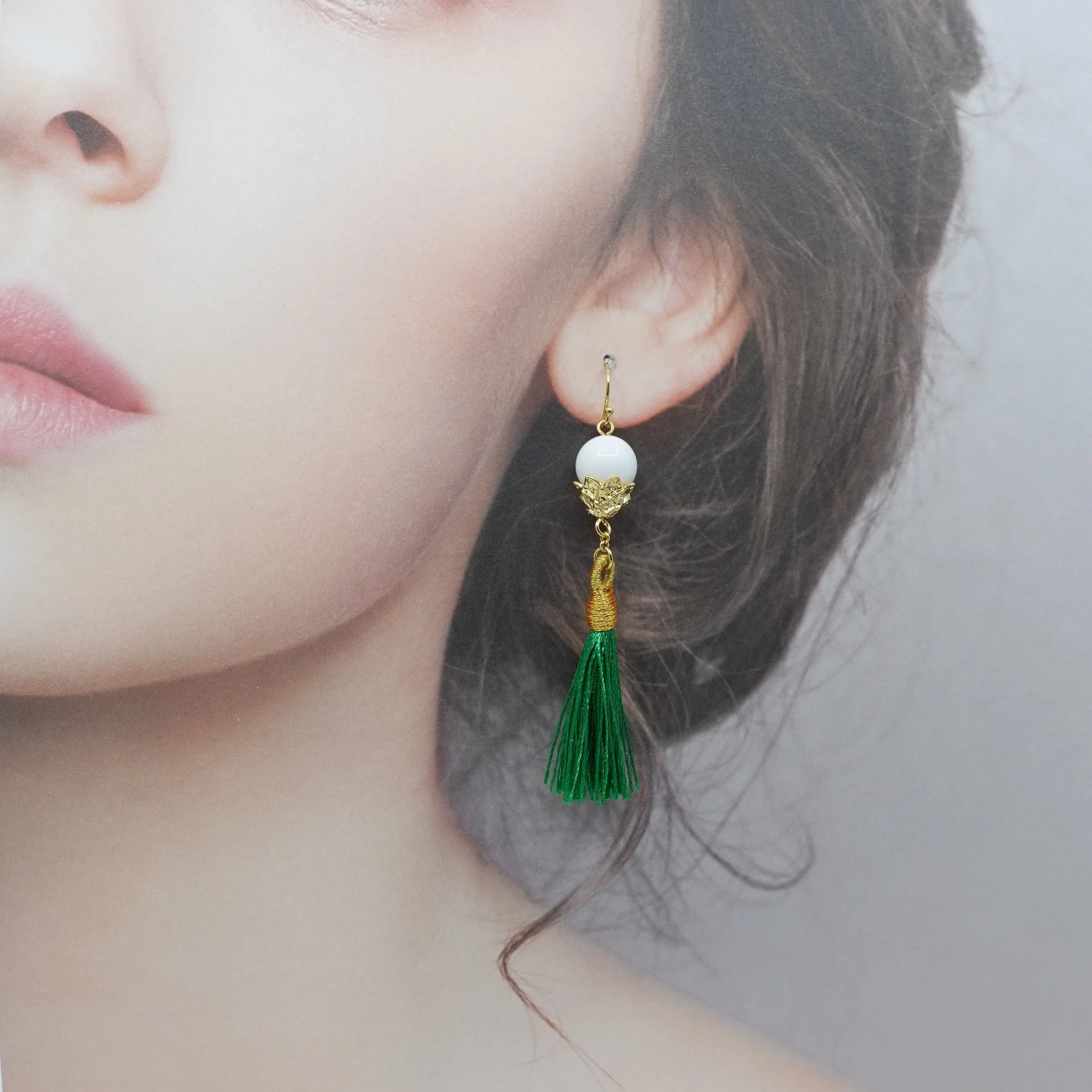 Little Lotus Silk Tassel Earrings - Green