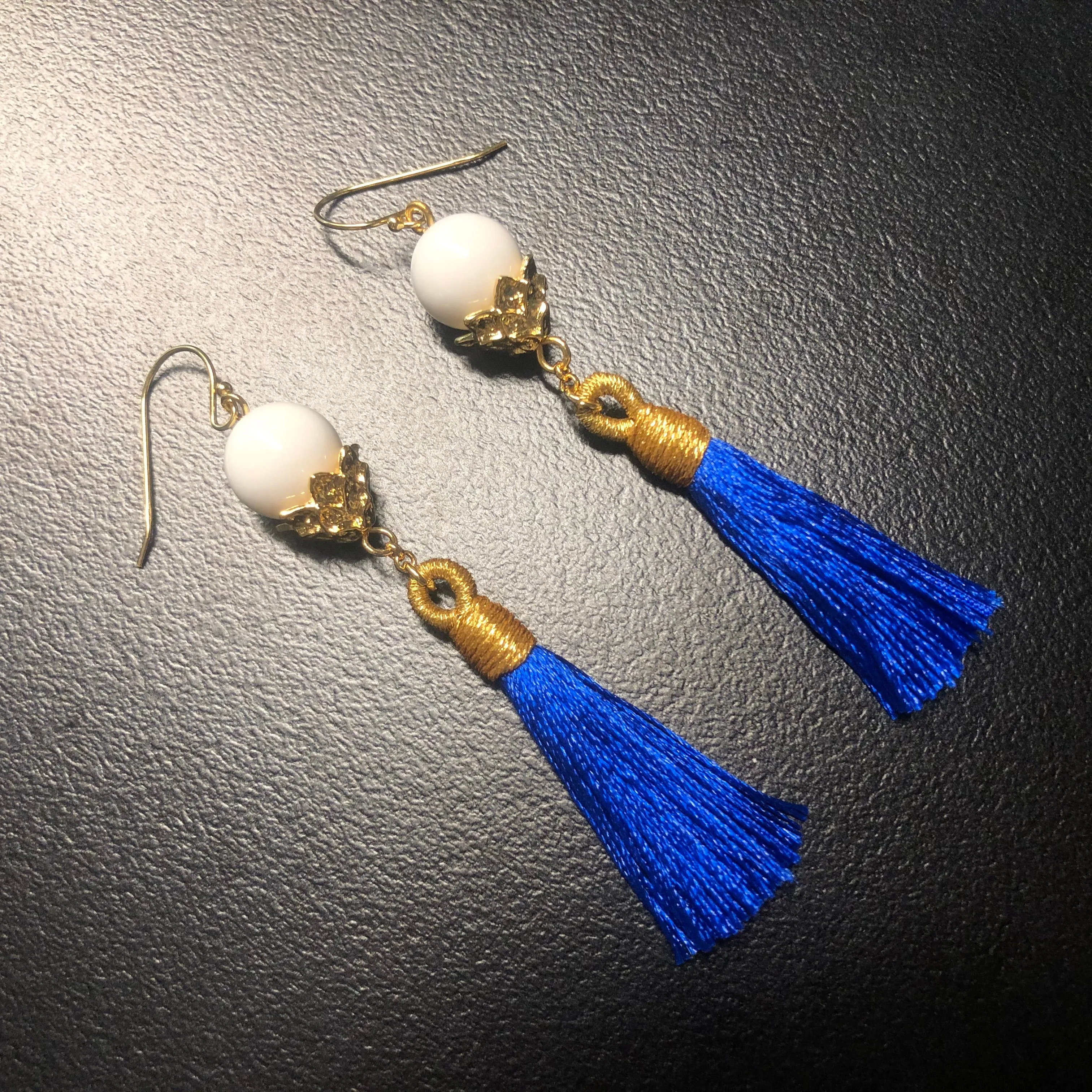 Little Lotus Silk Tassel Earrings - Royal Blue