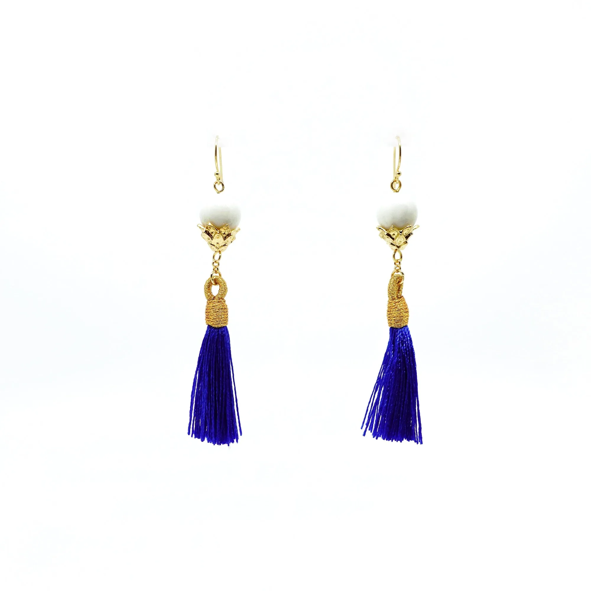 Little Lotus Silk Tassel Earrings - Royal Blue