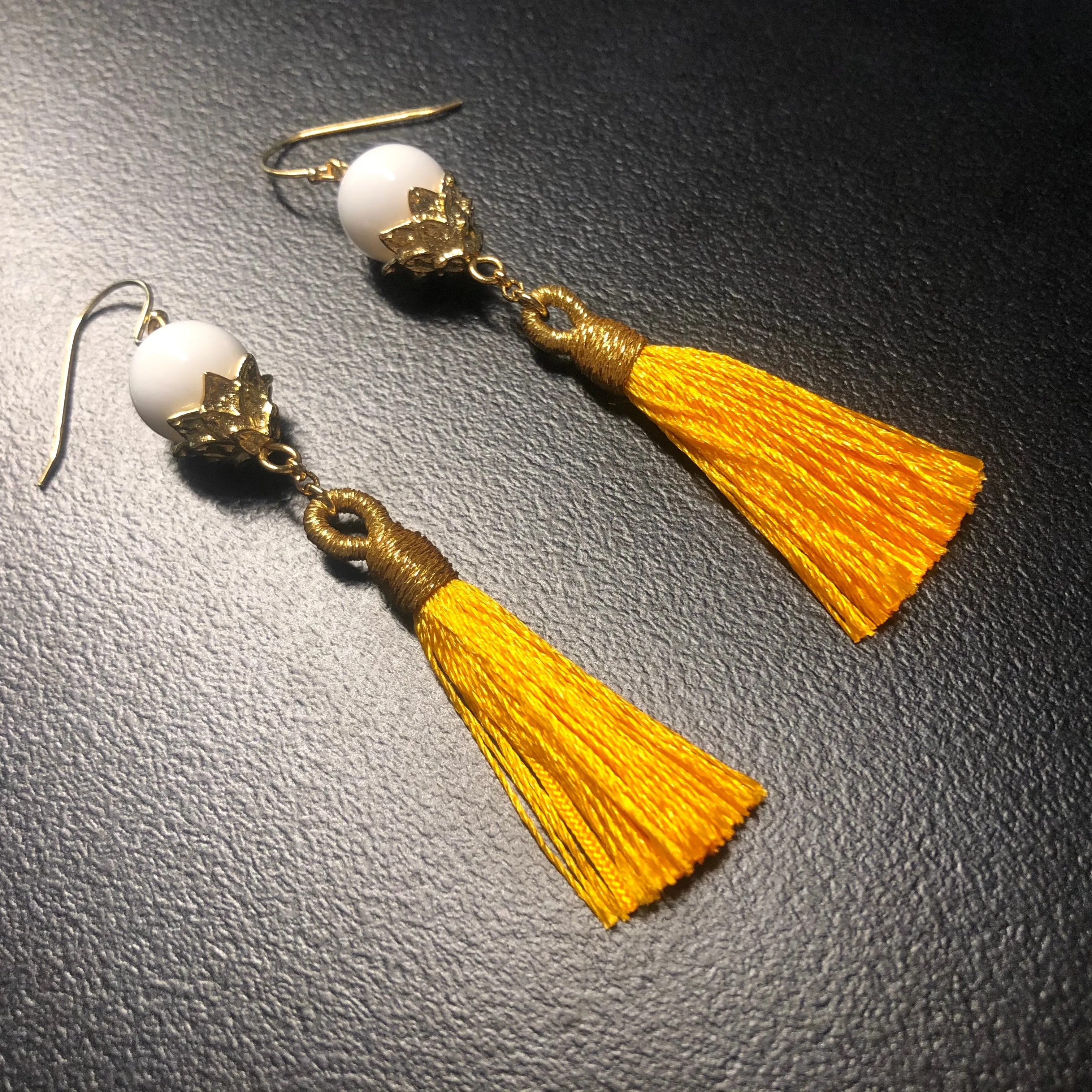 Little Lotus Silk Tassel Earrings - Yellow