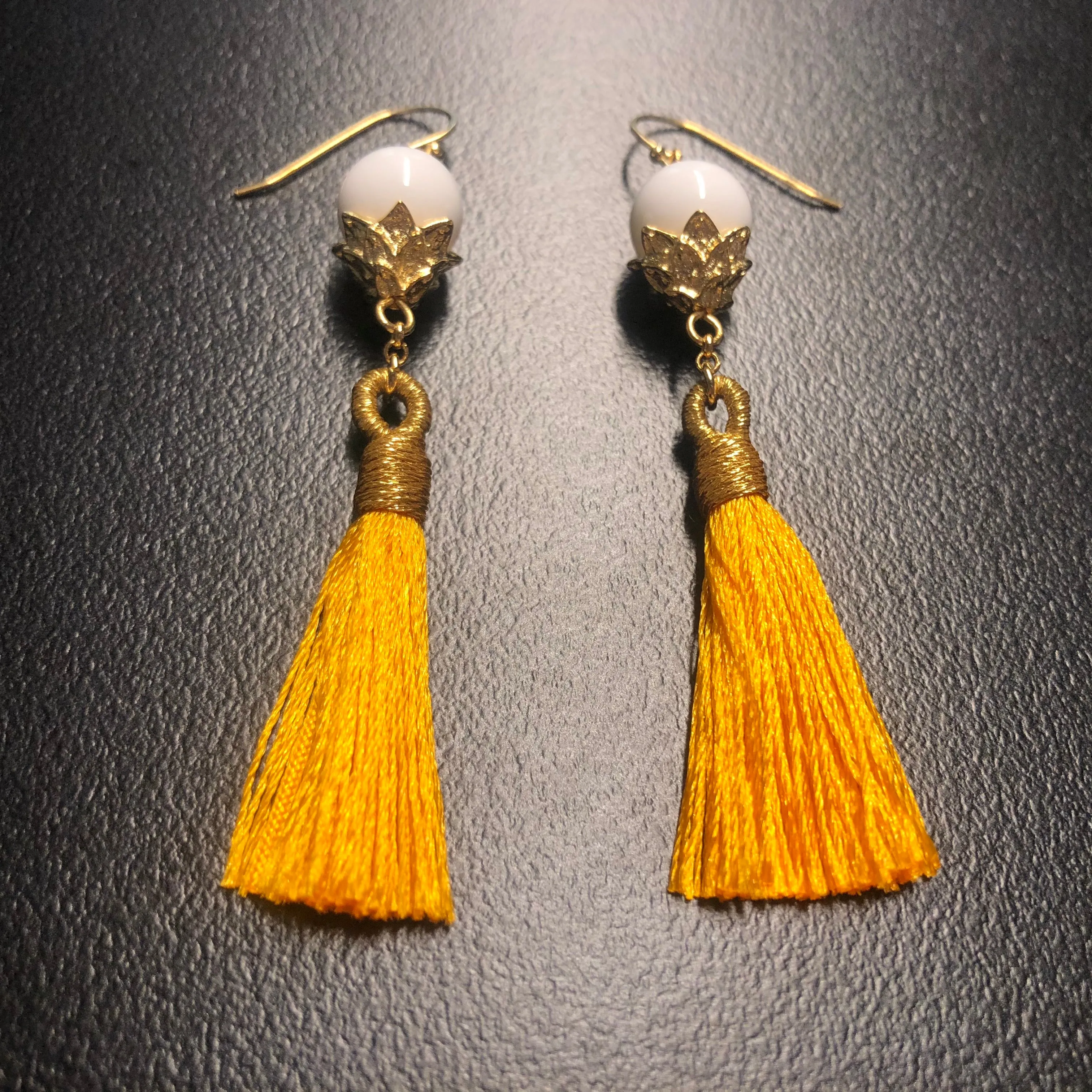 Little Lotus Silk Tassel Earrings - Yellow