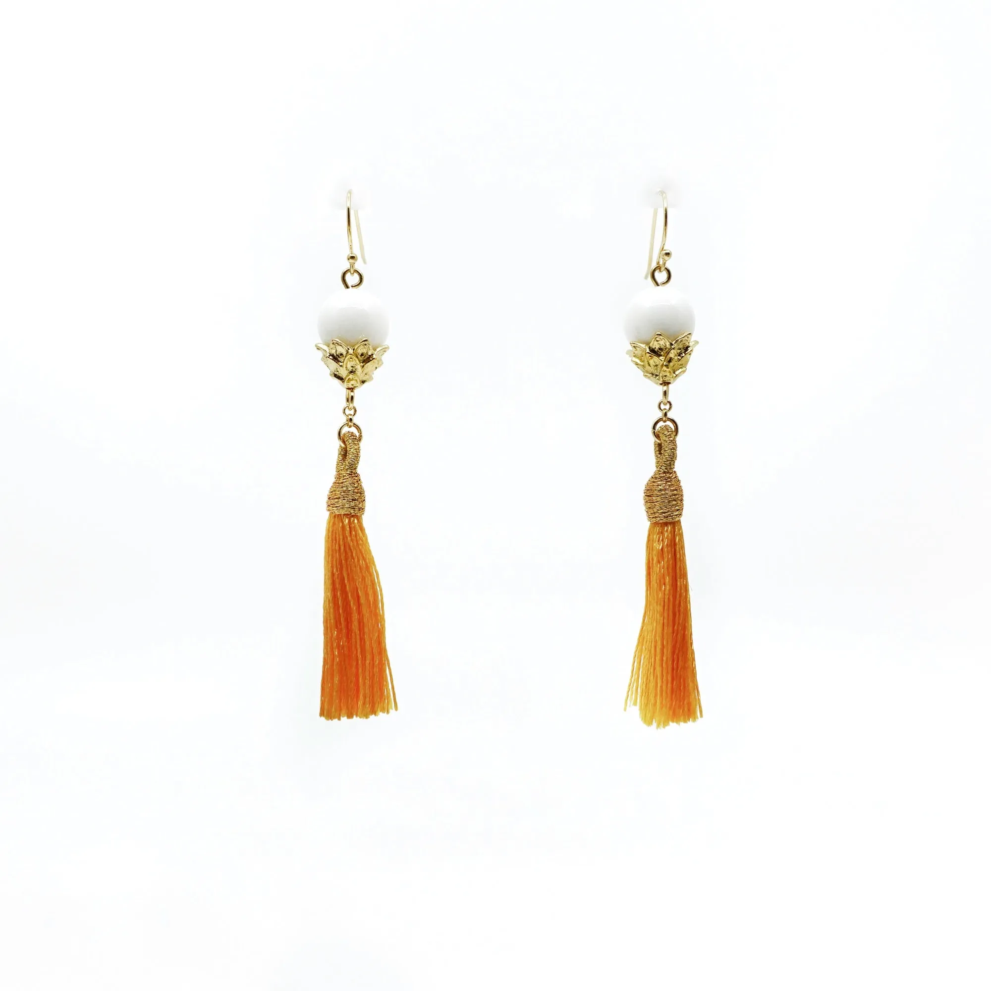 Little Lotus Silk Tassel Earrings - Yellow