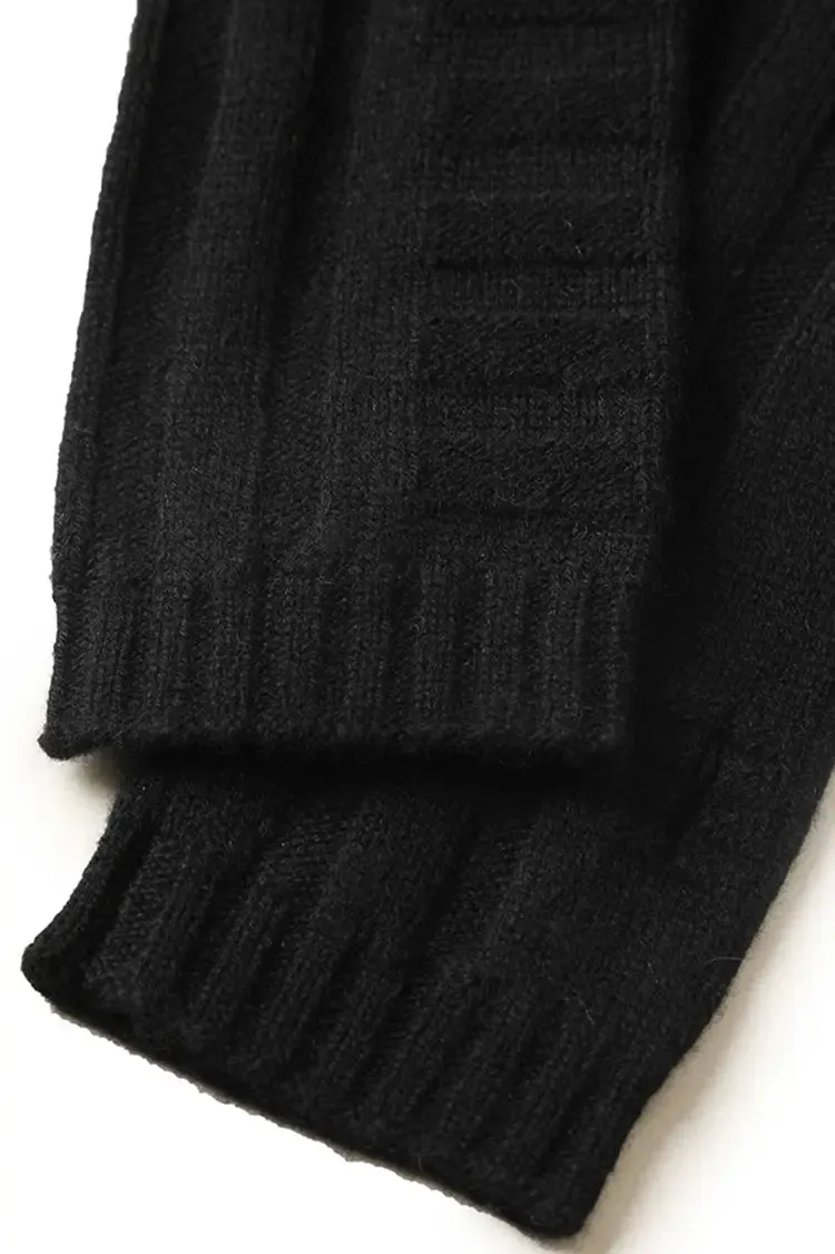 Long-cuff 100 Cashmere Knit Fingerless Gloves