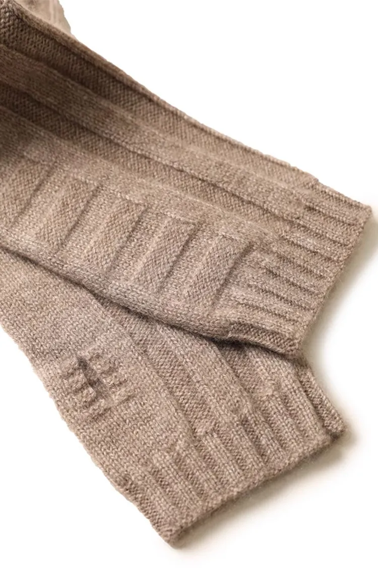 Long-cuff 100 Cashmere Knit Fingerless Gloves