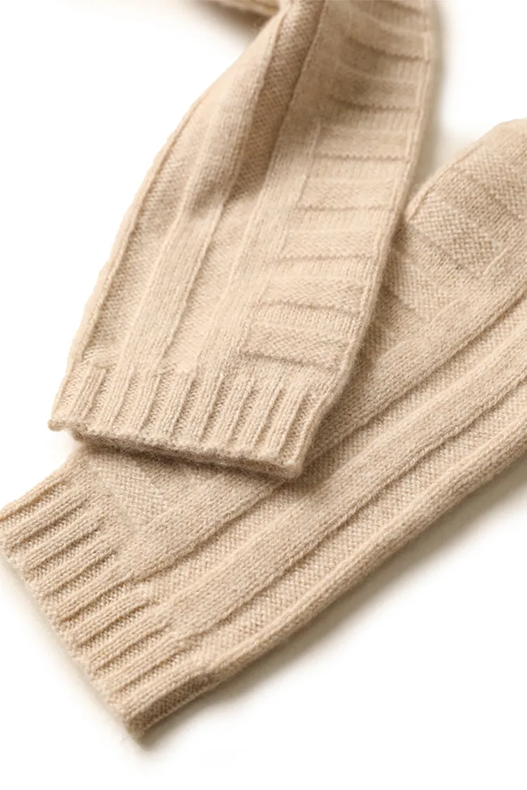 Long-cuff 100 Cashmere Knit Fingerless Gloves