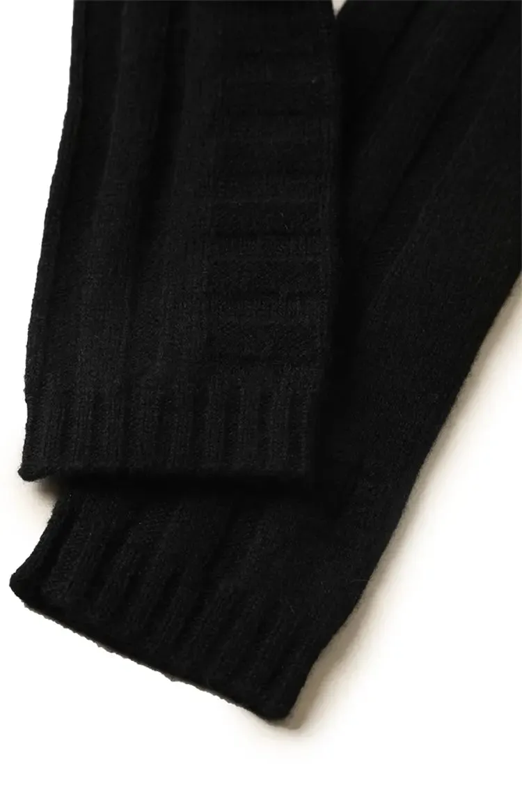 Long-cuff 100 Cashmere Knit Fingerless Gloves