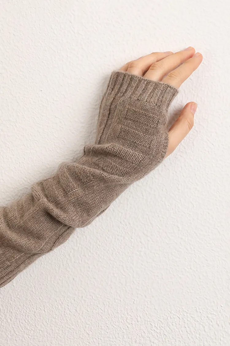 Long-cuff 100 Cashmere Knit Fingerless Gloves