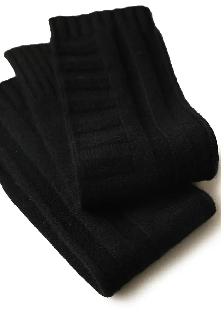 Long-cuff 100 Cashmere Knit Fingerless Gloves