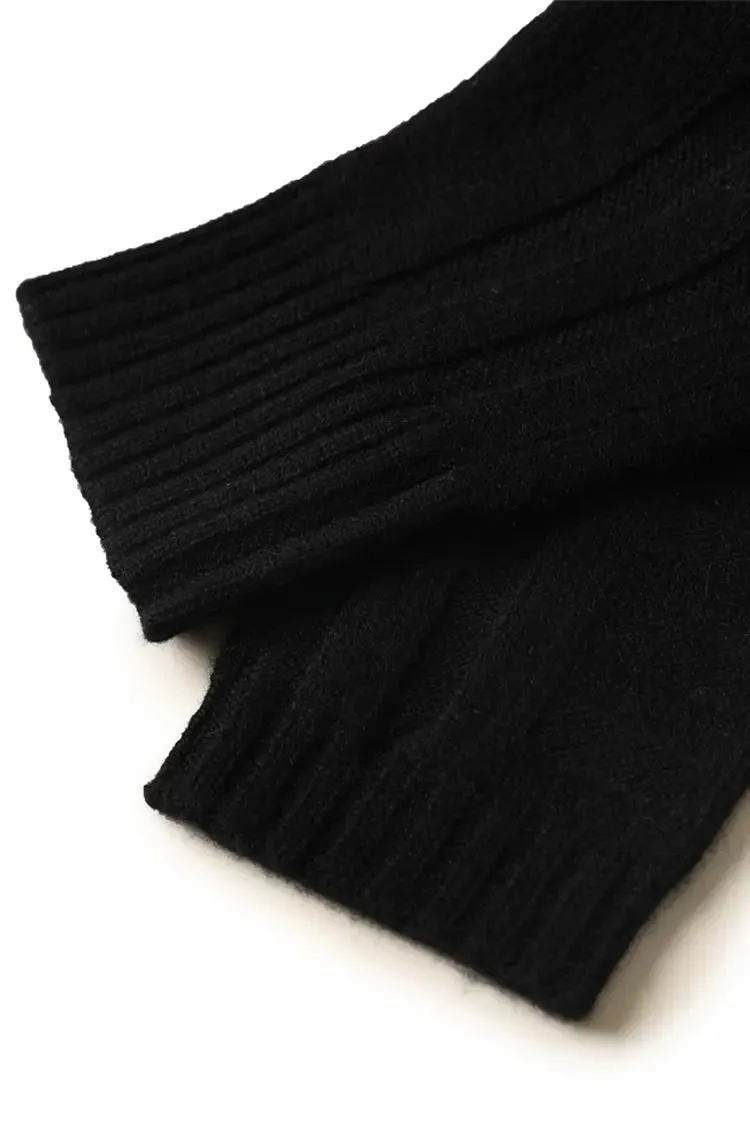 Long-cuff 100 Cashmere Knit Fingerless Gloves