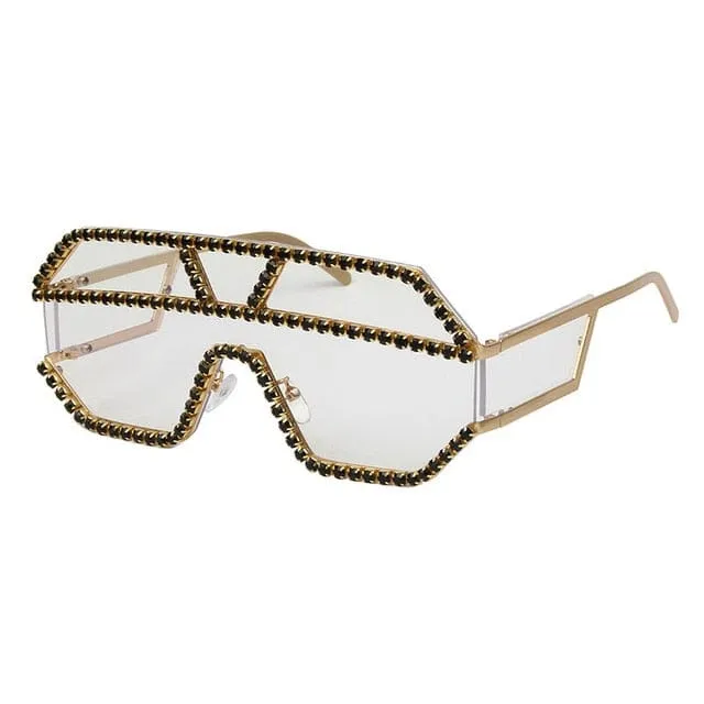 Luxury Rhinestone Geometric Patterns Oversized Sunglasses