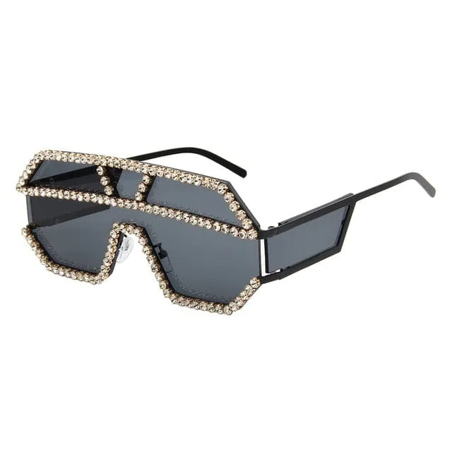 Luxury Rhinestone Geometric Patterns Oversized Sunglasses