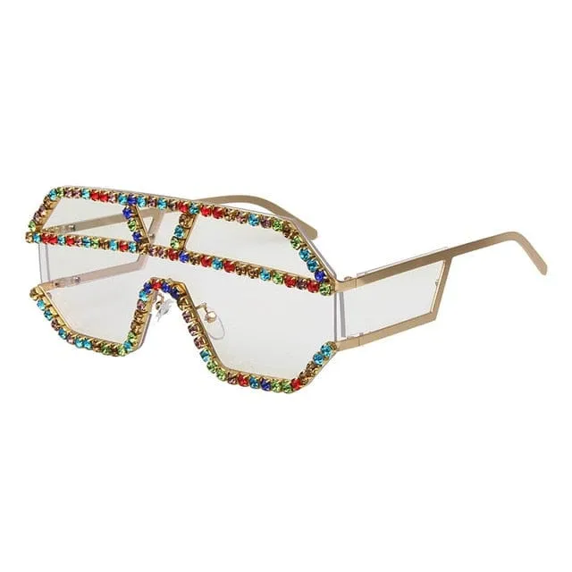 Luxury Rhinestone Geometric Patterns Oversized Sunglasses