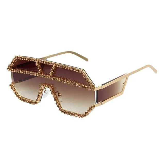 Luxury Rhinestone Geometric Patterns Oversized Sunglasses