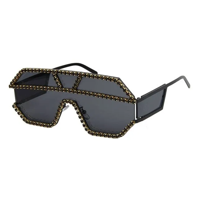 Luxury Rhinestone Geometric Patterns Oversized Sunglasses