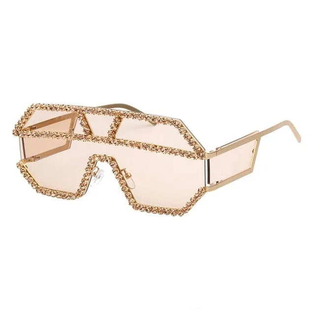 Luxury Rhinestone Geometric Patterns Oversized Sunglasses