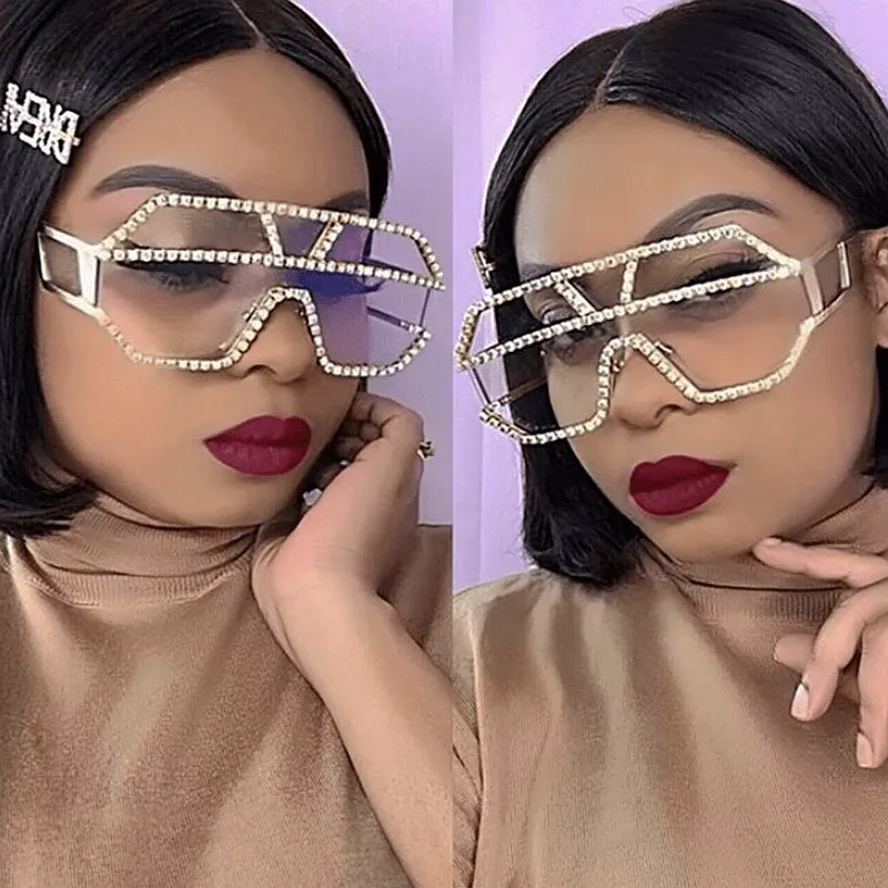 Luxury Rhinestone Geometric Patterns Oversized Sunglasses