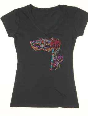 Mask with Rose and Stick Rhinestone T-Shirt