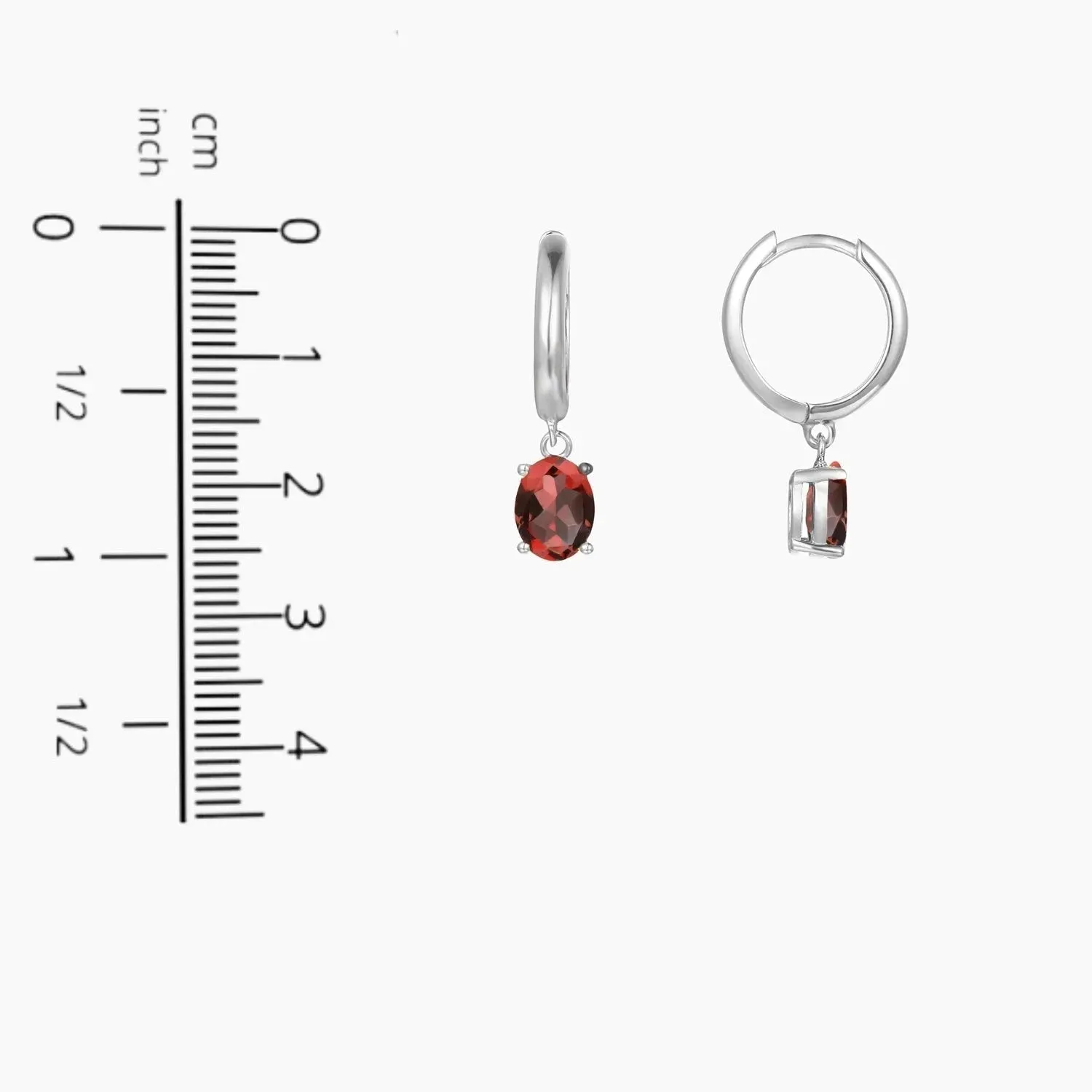 Oval Shape Garnet Round Hoop Drop Earrings in Silver - Irosk Australia ®