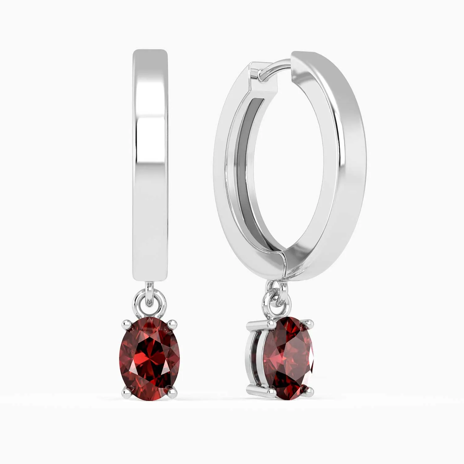 Oval Shape Garnet Round Hoop Drop Earrings in Silver - Irosk Australia ®