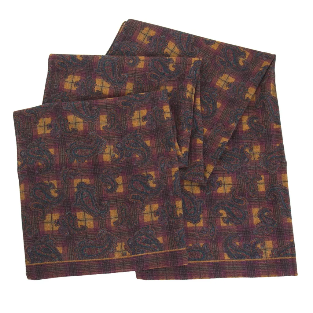 Paisley Plaid Luxe Scarf in Cognac with Burgundy and Navy