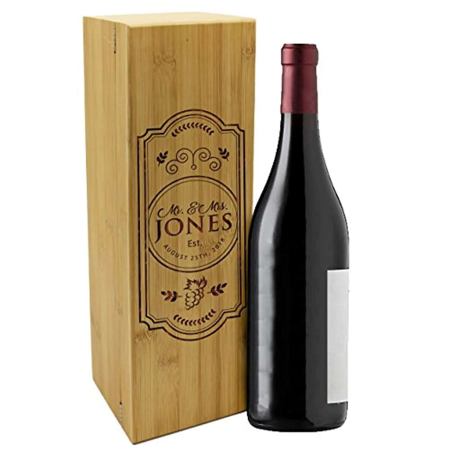 Personalized Wood Wine Box - Anniversary Ceremony Couples Wedding Wine Gift Box Holder