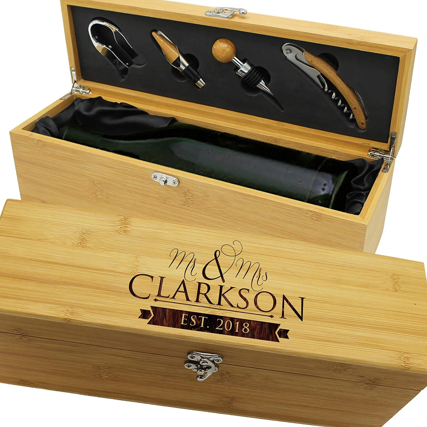 Personalized Wood Wine Box - Anniversary Ceremony Couples Wedding Wine Gift Box Holder