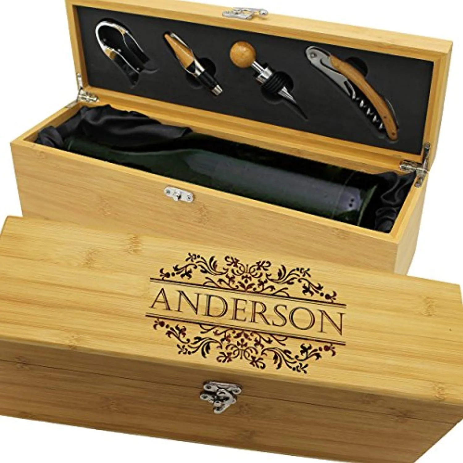 Personalized Wood Wine Box - Anniversary Ceremony Couples Wedding Wine Gift Box Holder