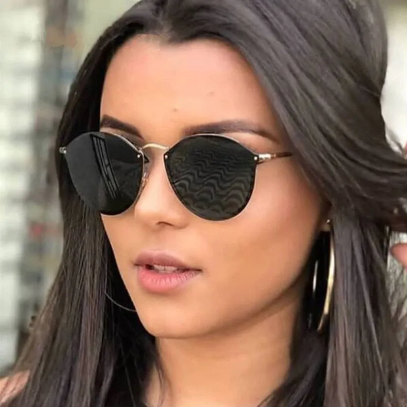 Round Sunglasses CatEye Retro Rimless Mirror Sun Glasses