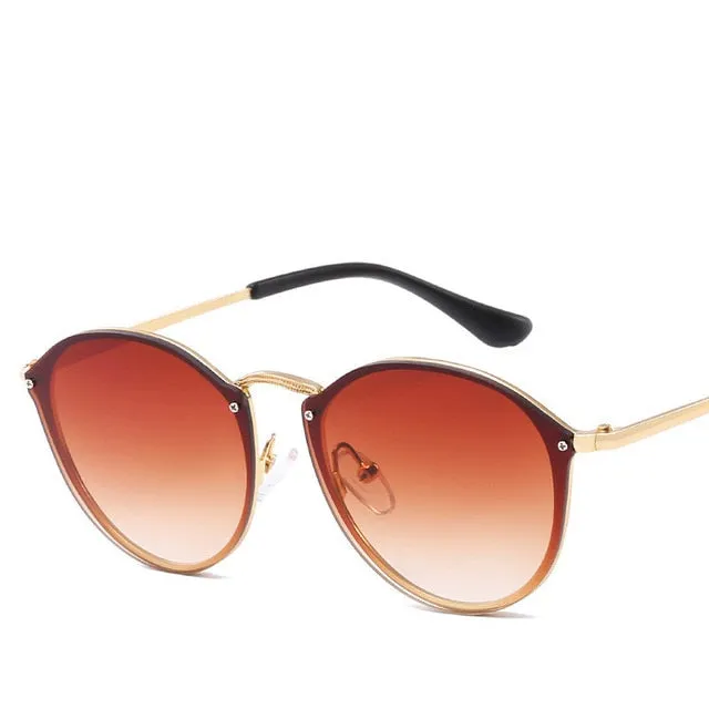 Round Sunglasses CatEye Retro Rimless Mirror Sun Glasses