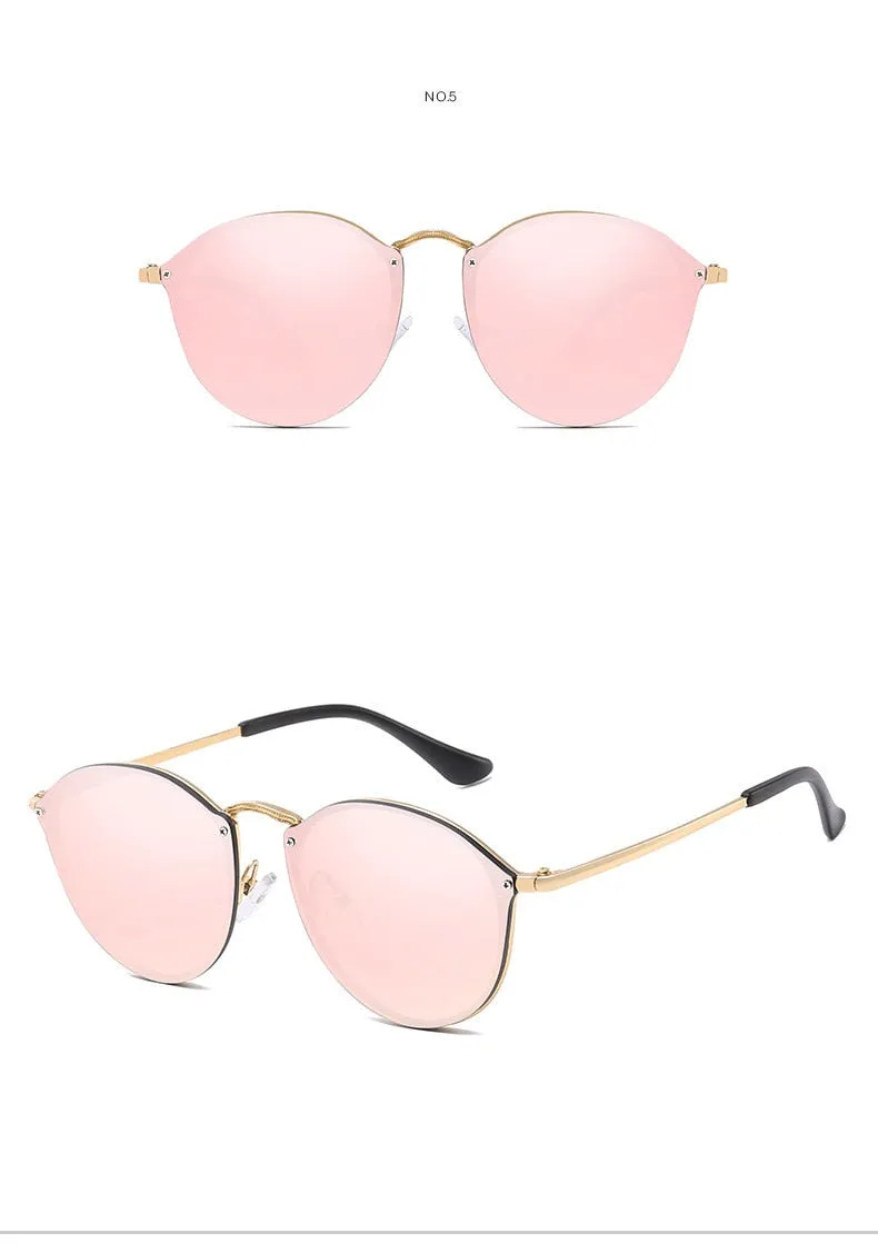 Round Sunglasses CatEye Retro Rimless Mirror Sun Glasses