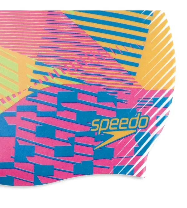 Speedo Unisex Adult Digital Printed Swim Cap (Yellow/ Pink)