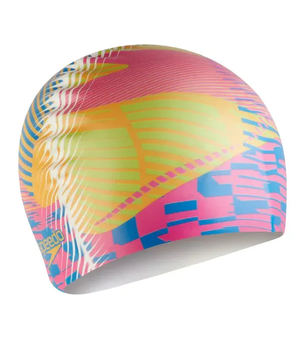 Speedo Unisex Adult Digital Printed Swim Cap (Yellow/ Pink)