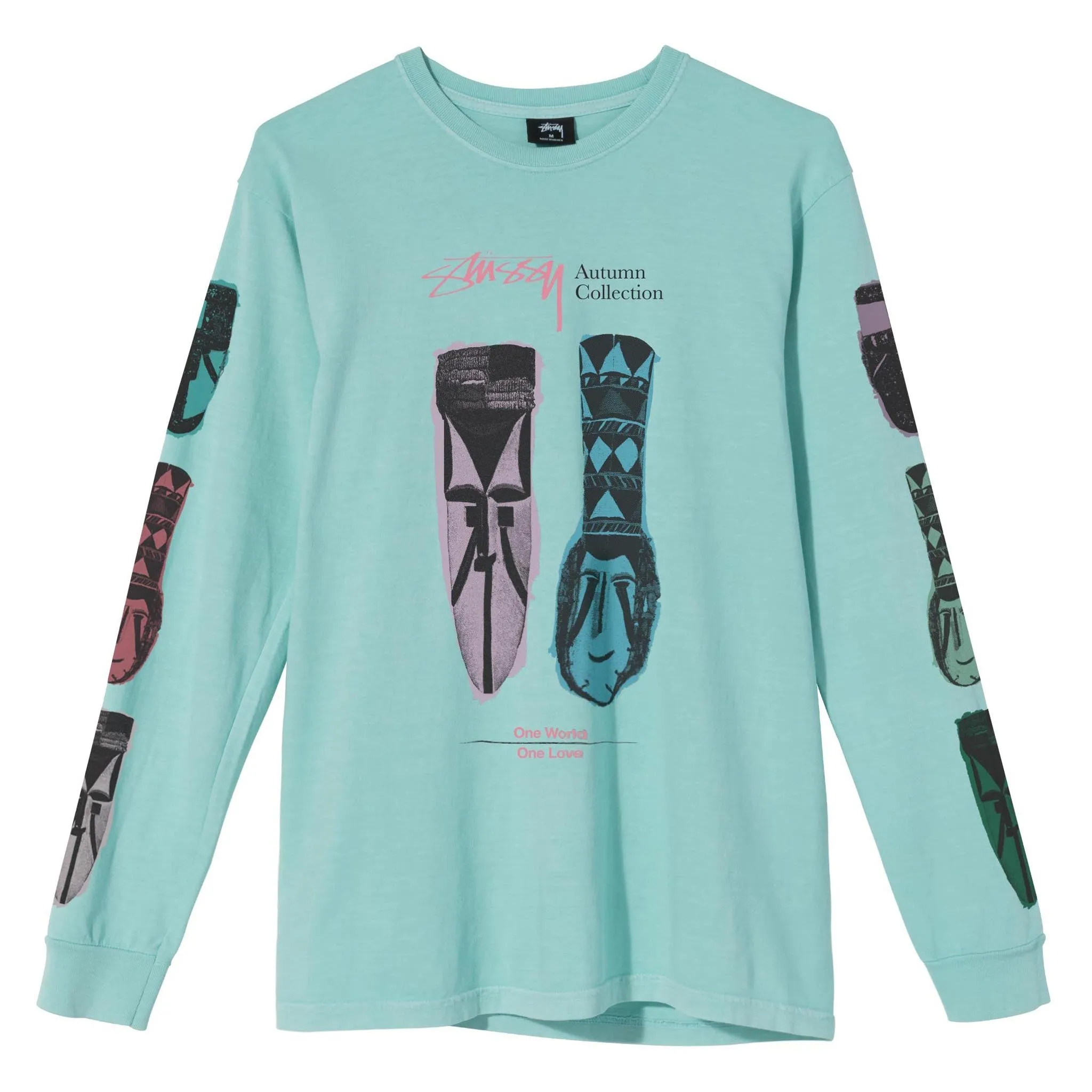 Stussy Autumn Masks Long Sleeve Tee Aqua